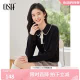 欧莎（OSA）千金小香风减龄内搭娃娃领针织衫2025秋新款打底衫毛衣女上衣气质 黑色A M