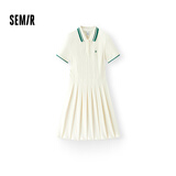 森马（Semir）连衣裙女夏季撞色polo领短裙字母运动风学院风百褶裙101325114051