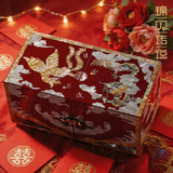 锦贝传说 首饰盒螺钿漆器结婚礼物生日情人节嫁妆盒子项链手镯饰品收纳盒 B-046龙凤呈祥对开 【成双成对】