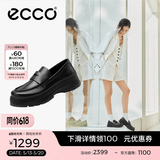 爱步（ECCO）厚底乐福鞋女倪妮同款英伦风一脚蹬厚底增高牛皮女鞋 踪迹220723 黑色22072301001 36 （尺码偏小）