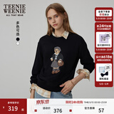 Teenie Weenie小熊秋季简约圆领套头卫衣学院风短款上衣休闲时尚女 黑色 M (165) 【尺码偏大，建议拍小一码】
