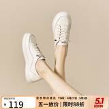 ZHR小白鞋女真牛皮平底百搭运动板鞋免系带韩版软底休闲鞋女 A75 米色 38 