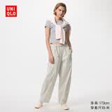 优衣库休闲廓形长裤/系腰带/常规款女装/弯刀镰刀裤子485273 02 浅灰色 XL