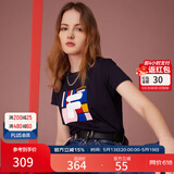 斐乐（FILA） 女装官方女士短袖T恤夏季休闲运动内搭t恤百搭短T上衣 传奇蓝-F11W118151F M （165/84A/M）