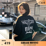 BOY LONDON【满天星】春夏男女同款短袖渐变烫钻印花时尚T恤N01107 黑色 M
