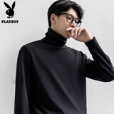 花花公子（PLAYBOY）黑色高领打底衫男士春秋冬季修身卫衣保暖内搭类德绒长袖T恤男装 黑色 高领 XL