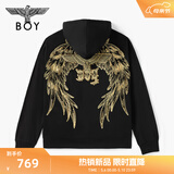 BOY LONDON【灿若繁星】春情侣风外套潮牌刺绣开衫连帽卫衣N06904 黑色金色翅膀 XL