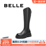 百丽（Belle）厚底小V靴弹力靴女商场款长靴B9D1DDG4 黑仙草（微光皮面）- 绒里 38 (240mm)