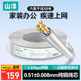 山泽六类千兆网线【0.51±0.008mm纯铜线芯】CAT6类非屏蔽双绞线 工程家装网络POE监控布线50米 BH6050