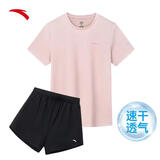 安踏速干运动套装丨女装夏季新款透气短袖短裤羽毛球防走光两件套