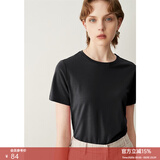 颜域简约纯色短袖T恤女夏装新款时尚气质ol通勤直筒显瘦上衣 黑色 M
