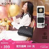 红谷女包简约休闲时尚菱格单肩包头层牛皮斜挎包 520礼物送女友