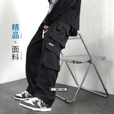 雅鹿直筒工装裤子男春秋冬季加绒潮牌宽松休闲裤男青少年大码运动长裤 F75黑色【高品质】27.5 XL 120斤-140斤