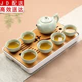 正扬汝窑茶具套装家用简约陶瓷紫砂整套茶具茶壶茶杯竹制茶台 （汝窑祥龙壶）套装-白/盘（小） 8件
