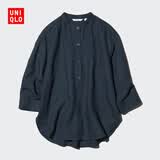 优衣库麻混纺立领衬衫/七分袖女装/通勤衬衣26春夏新款483873 69 藏青色 M