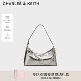 CHARLES&KEITH柔软拉链式褶皱单肩包腋下包包女包女士母亲节礼物CK2-40782472 Pewter锡灰色 S