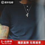 马登工装美式肌肉cleanfit重磅亨利衫纯棉老钱风阿美咔叽短袖T恤男夏 藏青色 【正肩短袖/男生薄款上衣/夏季穿搭】 XL （180/100A）