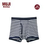MUJI 男式 罗纹编织 前开口平角内裤 深藏青色条纹 M