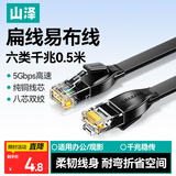山泽 六类网线 CAT6类千兆纯铜扁平网线 电脑宽带家用监控网络连接成品跳线 黑色0.5米HBP6005