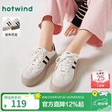 热风（Hotwind）商场同款女鞋厚底板鞋春季新款复古百搭德训鞋运动休闲鞋小白鞋子 88米黑 (布面H14W3315) 35 (225mm)