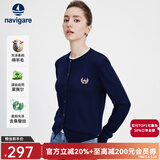 Navigare意大利小帆船圆领针织开衫女士秋冬款长袖休闲外套气质内搭毛衣女 海军蓝 L 码