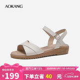 奥康（Aokang）女鞋坡跟一字带凉鞋牛皮舒适日常休闲外穿妈妈鞋T666688811米35码