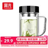 富光双层玻璃杯商务泡茶杯子 大容量男女耐热办公水杯带把黑色320ml