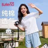 班尼路（Baleno）纯棉短袖T恤女2026夏季新款简约风宽松休闲小个子短款百搭上衣