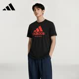 阿迪达斯（adidas）【特价清仓】夏季男女同款短袖男T恤跑步健身运动速干 黑/红 2XL