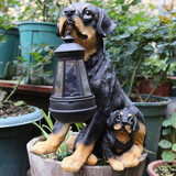 鸿日光辉花园装饰 庭院摆件 别墅户外太能灯园艺装饰树脂动物仿真小狗摆件 带灯母子黑狗