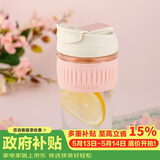 乐扣乐扣（LOCK&LOCK）咖啡杯耐热玻璃水杯子男女学生便携式双饮吸管杯随手杯500ML粉色