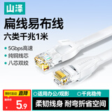 山泽 六类网线 CAT6类千兆纯铜扁平网线 电脑宽带家用监控网络连接成品跳线 白色1米BBP601