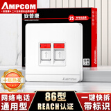 安普康（AMPCOM）网络插座 双口RJ45七类全面屏六类八类网线模块面板 86型RJ11电话二位电脑网口信息母座 AM8602