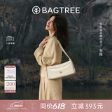BAGTREE【朱珠同款】包包树奶盒包头层植鞣牛皮单肩腋下包斜挎包hobo包女 皎月白-中号 高级小众