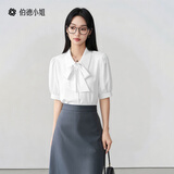 伯德小姐白色短袖衬衫女都市日常通勤穿搭小个子雪纺上衣面试职业衬衣