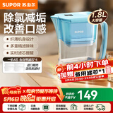 苏泊尔（SUPOR）净水器家用滤水壶自来水家用过滤器多重精滤滤芯寿命提醒一芯四芯六芯可替换滤芯净水壶 J-UF01 【蓝色款】一机四芯 净水壶
