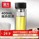 富光 男女士双层玻璃杯 水杯 支持团购定制 304杯子泡茶杯400ML黑