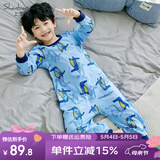上宝麦春夏儿童连体睡衣精梳棉薄男童长袖家居服 天空蓝鳄鱼先生 140cm