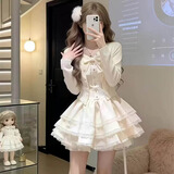 梵昇昱连衣裙开衫外套两件套法式甜美独特超好看蓬蓬蛋小个子春夏穿搭 蛋糕连衣裙两件套 均码 【80-115斤】
