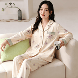 依曼安睡衣女春秋季棉长袖家居服翻领休闲套装秋冬可外穿加大码女士睡衣 D8902 L （100-120）斤