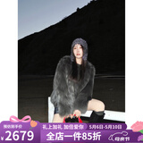 付智恩芦苇花 芬兰进口狐狸毛典雅轻盈年轻感圆领皮草外套女 深灰绿 S