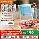 苏泊尔（SUPOR）净水器家用滤水壶自来水家用过滤器多重精滤滤芯寿命提醒一芯四芯六芯可替换滤芯净水壶 J-UF01 【蓝色款】一机六芯 净水壶
