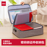 得力(deli)防水防尘证件收纳包 带锁家用大容量多功能文件袋事务包收纳箱内置PP隔板双层 灰色