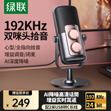 绿联USB桌面电脑麦克风笔记本台式电脑话筒直播降噪收音器电容麦网课复试游戏语音K歌双咪芯90990A