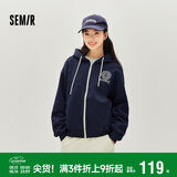 森马（Semir）外套女春季连帽字母刺绣宽松落肩夹克分割学院风上衣101125108002