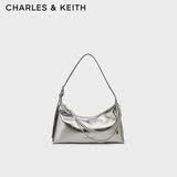 CHARLES&KEITH柔软拉链式褶皱单肩包腋下包包女包生日礼物CK2-40782472 Pewter锡灰色 S