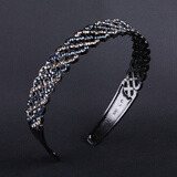 宝夏悦手工镶钻发饰满钻压发发卡防滑齿头箍别致斜边排列亮钻宽发箍 蓝灰色 此款偏紧防滑不脱