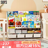 SOFS儿童书架绘本架简易落地宝宝小书柜铁艺幼儿置物架书本玩具收纳架 XXL码 (4+2)层 4盒