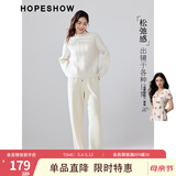 红袖纯色垂感阔腿裤冬季新款女装坑条系带松紧腰显瘦休闲百搭保暖长裤 浅米005 M