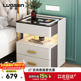 罗森（LUOSEN）智能床头柜三层卧室多功能无线充电储物柜 深灰+白
